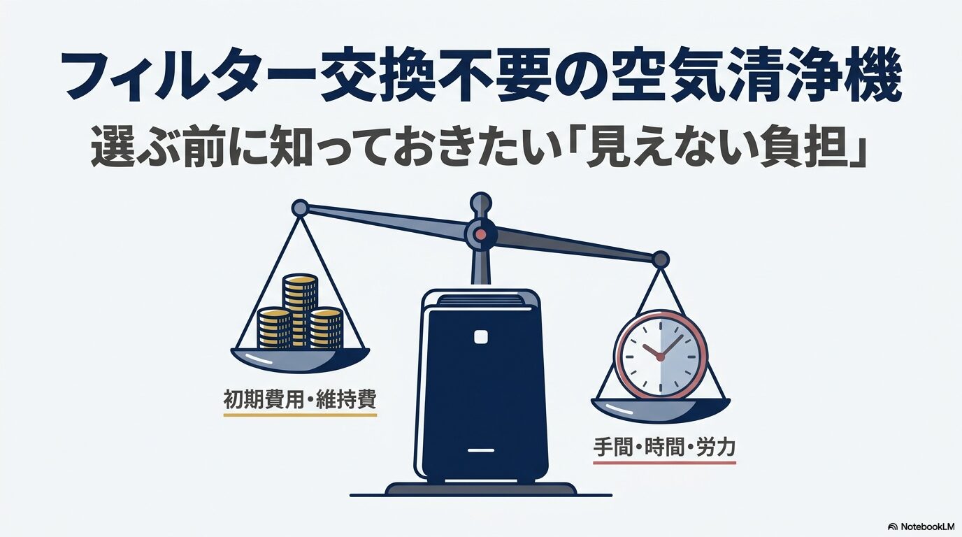 初期費用・維持費の安さと、手間・時間・労力の多さを天秤にかけたイラスト