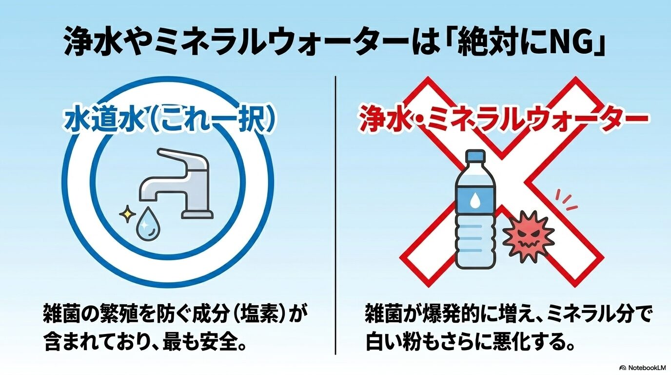 加湿器の白い粉を放置するとタンク内で雑菌が繁殖し、重い肺炎などの加湿器病の原因になるリスクの解説