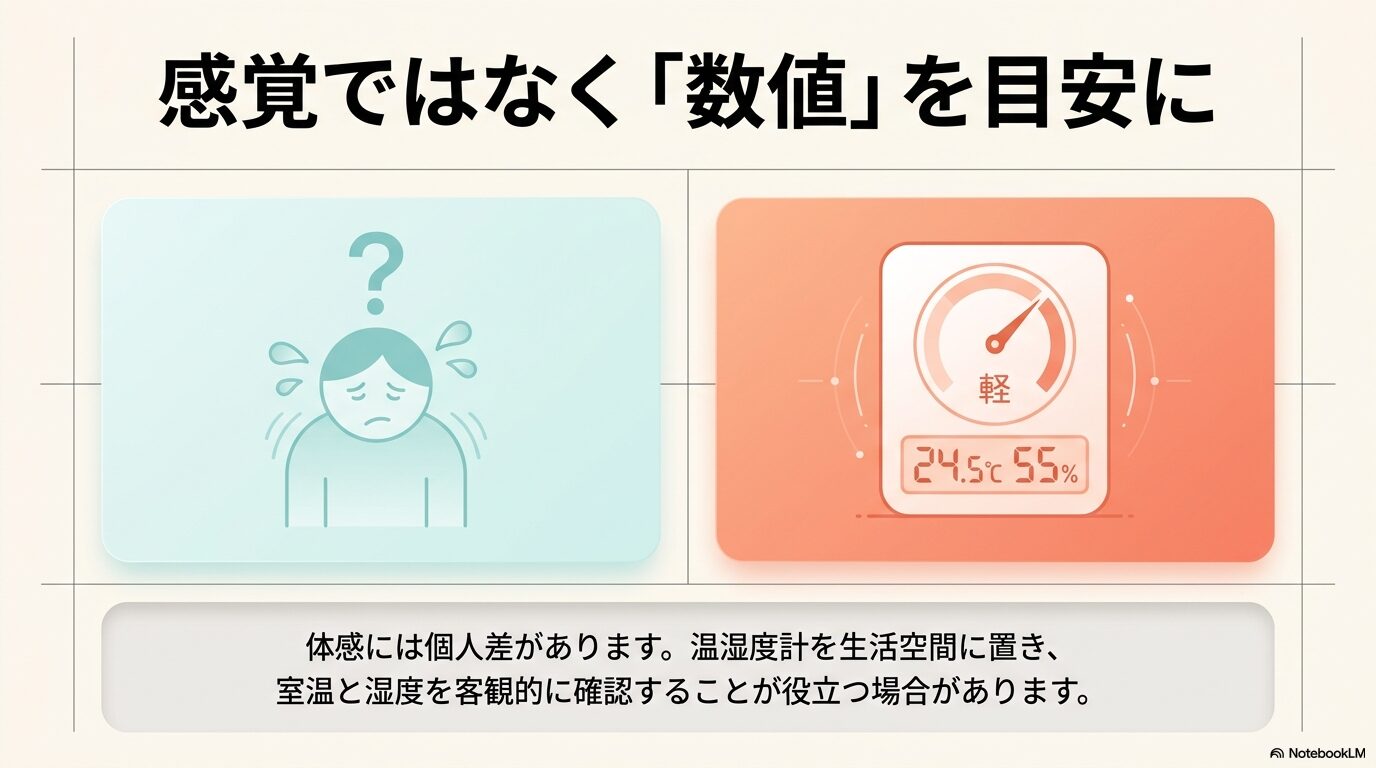 温湿度計を用いた室温・湿度の確認（イメージ）