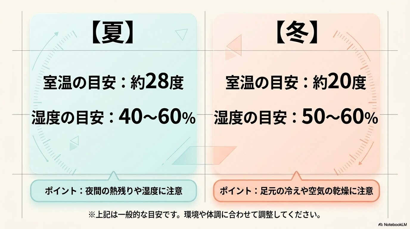夏と冬の室温・湿度の目安（イメージ）