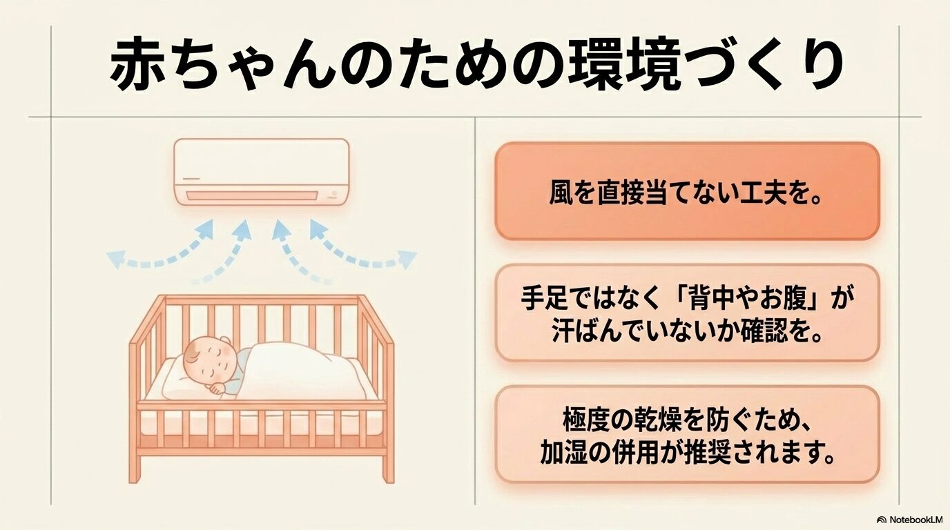 赤ちゃんのためのエアコン環境づくり（イメージ）