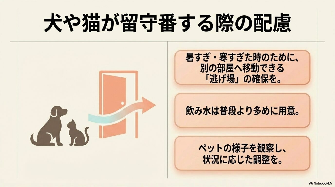 ペットが留守番する際のエアコン対策（イメージ）