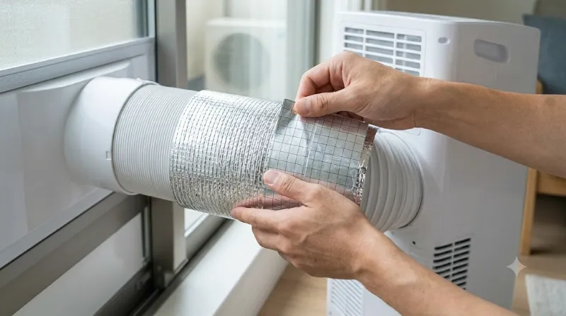 スポットクーラーの排熱ダクトにアルミ断熱シートを巻くDIY作業
