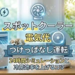 スポットクーラーとエアコンの電気代比較、ペットの留守番時のつけっぱなし運転をイメージした記事用アイキャッチ画像